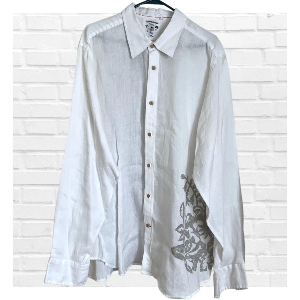 Guess Jeans Vintage Y2K White 100% Linen Shirt Coastal Beach Vacation Groom